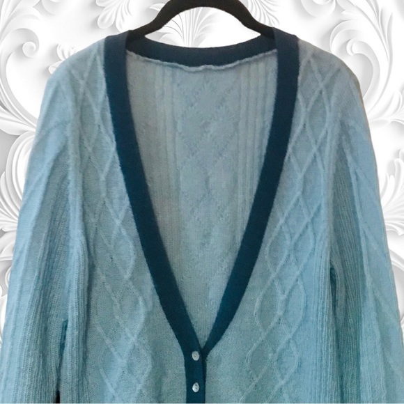 Vintage Mohair/Wool Cardigan With ¾ Length Sleeves In Contrasting Blues - Picture 2 of 3